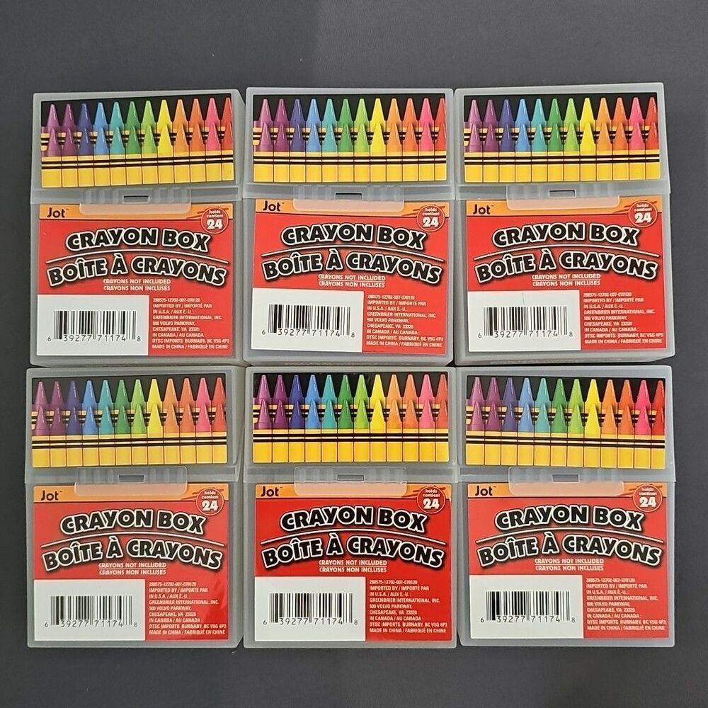 6 Crayon / Baseball Card Box with Hinged With Lid and Snap Closure Clear Plastic